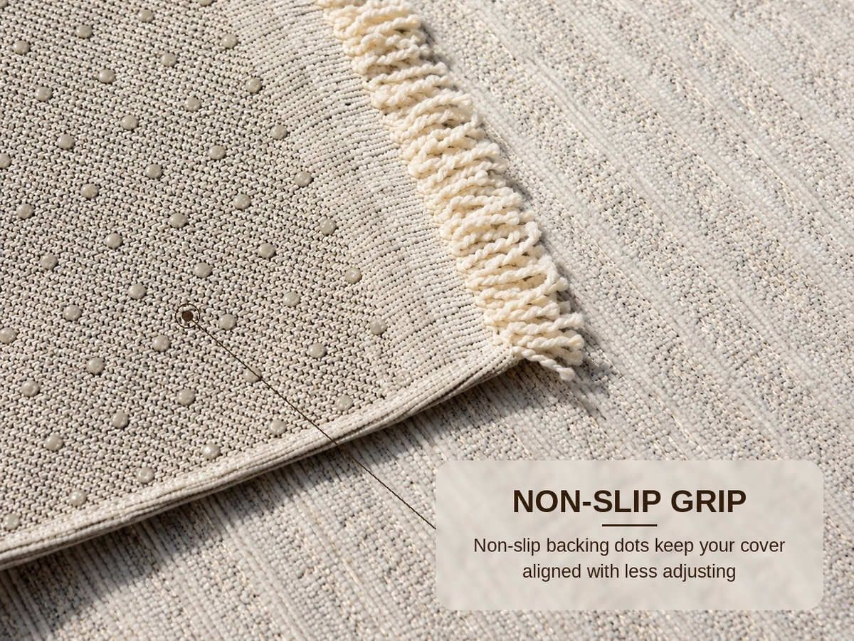 Non-slip dotted backing shown on the underside of the couch cover