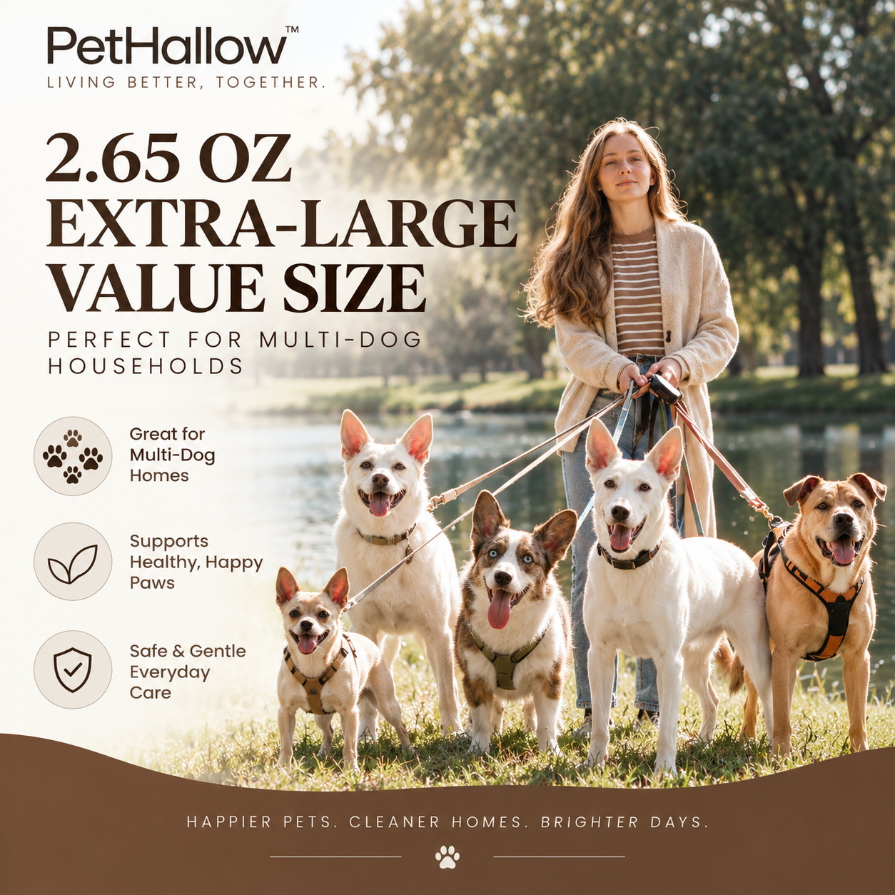 PetHallow Paw Balm shown with dogs outdoors